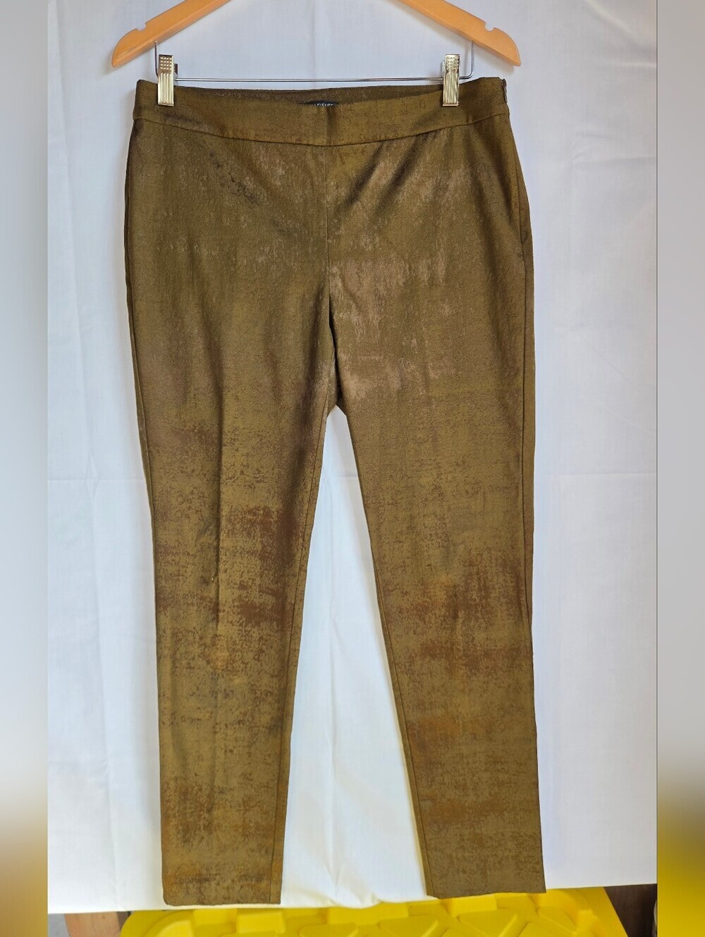 Eileen Fisher Dark Olive Green Jacquard Side Zip Ankle Trousers Size 8
